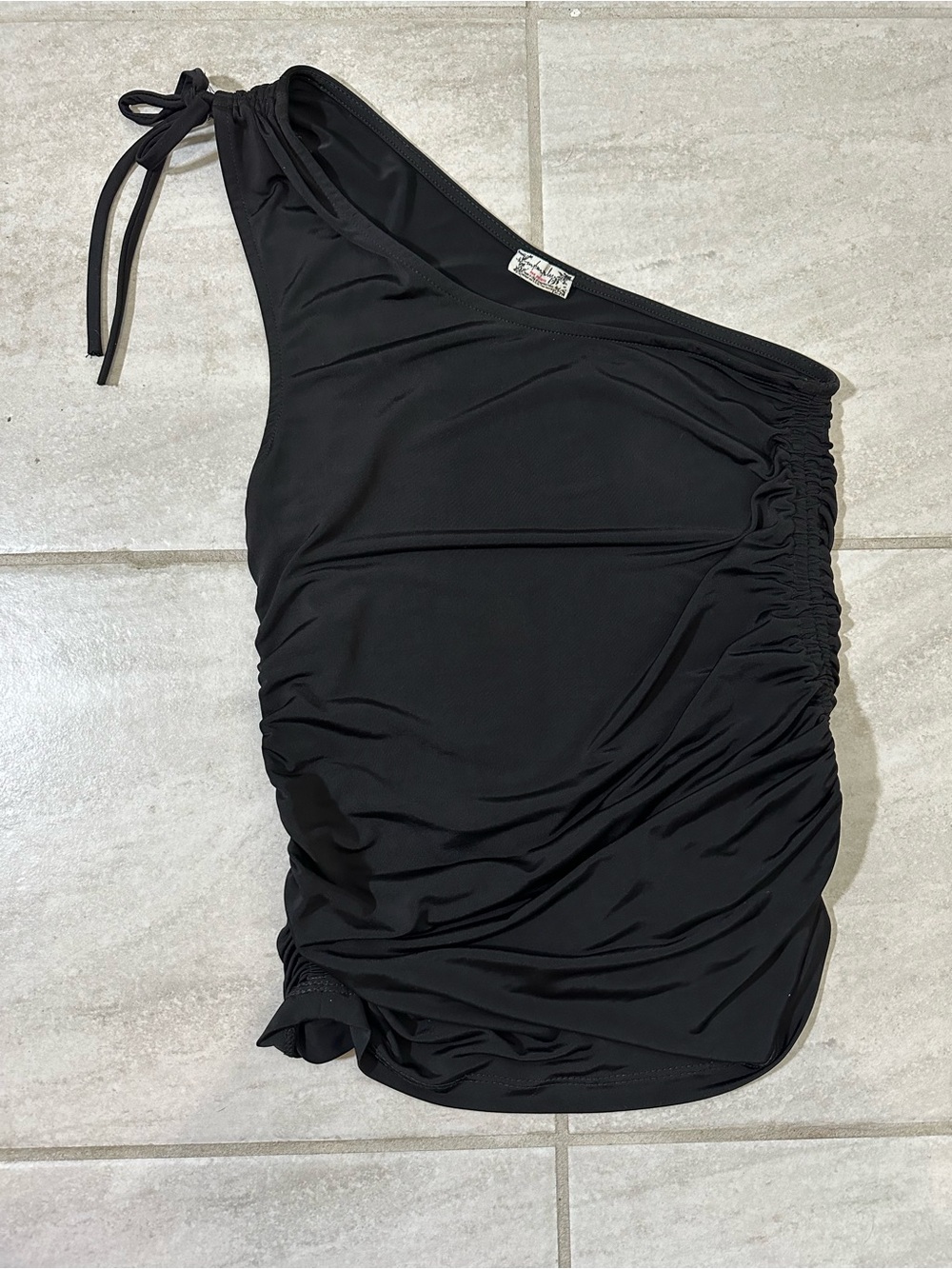 Free People Intimately One-Shoulder Tie Black Side Shirring Ruched Top Size S